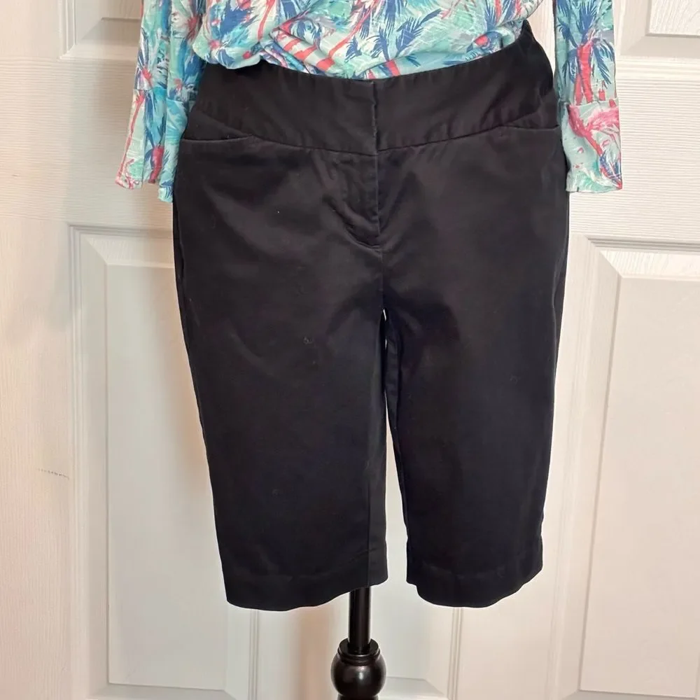 Worthington Black Modern Fit Satin Finish Bermuda Chino Casual Shorts Size 4